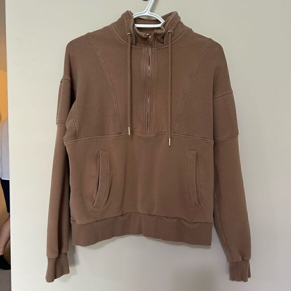 Zyia Active Tan Brown Quarter Zip Sweatshirt Jacket - Picture 3 of 14